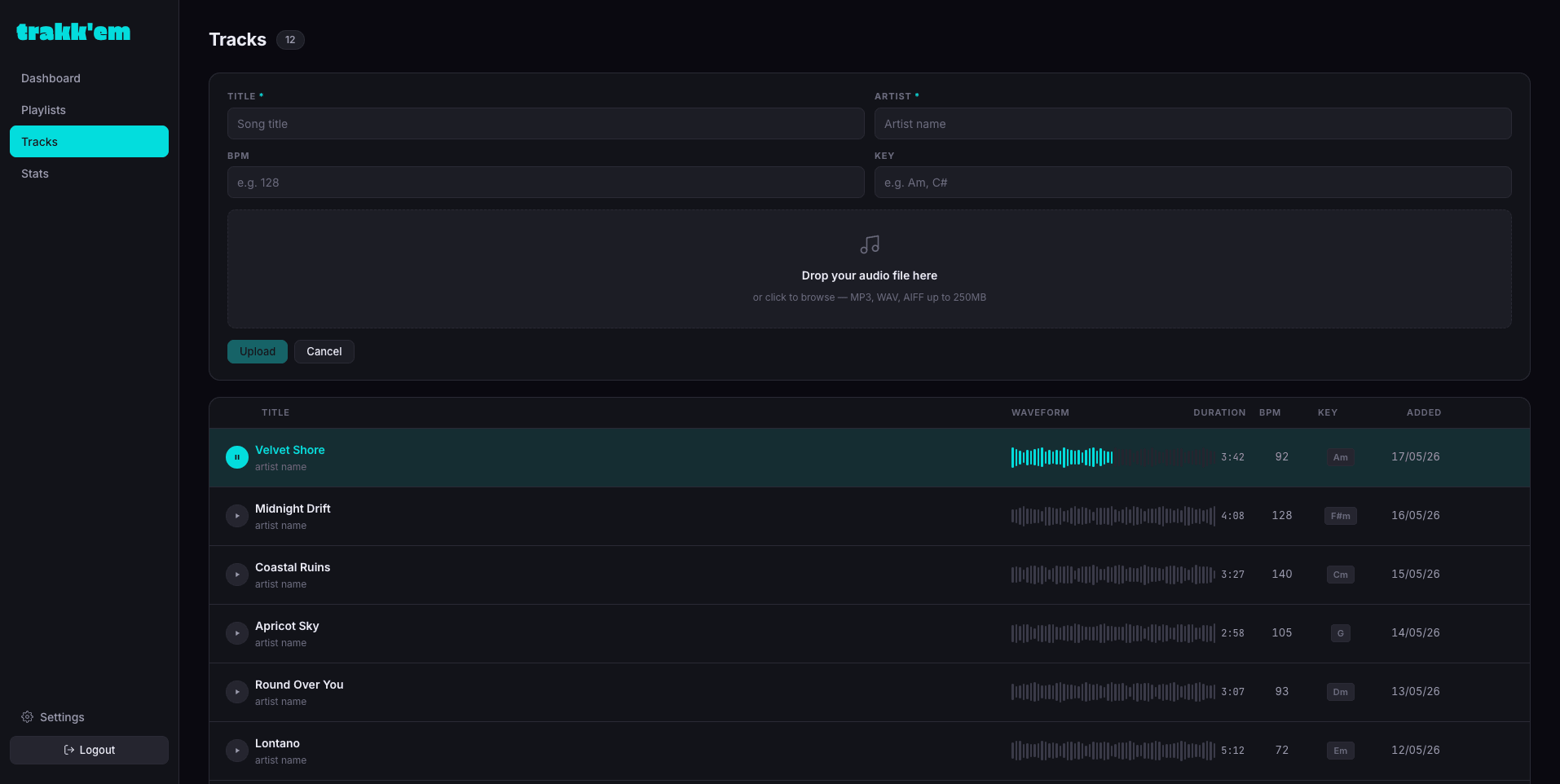 trakkem tracks page